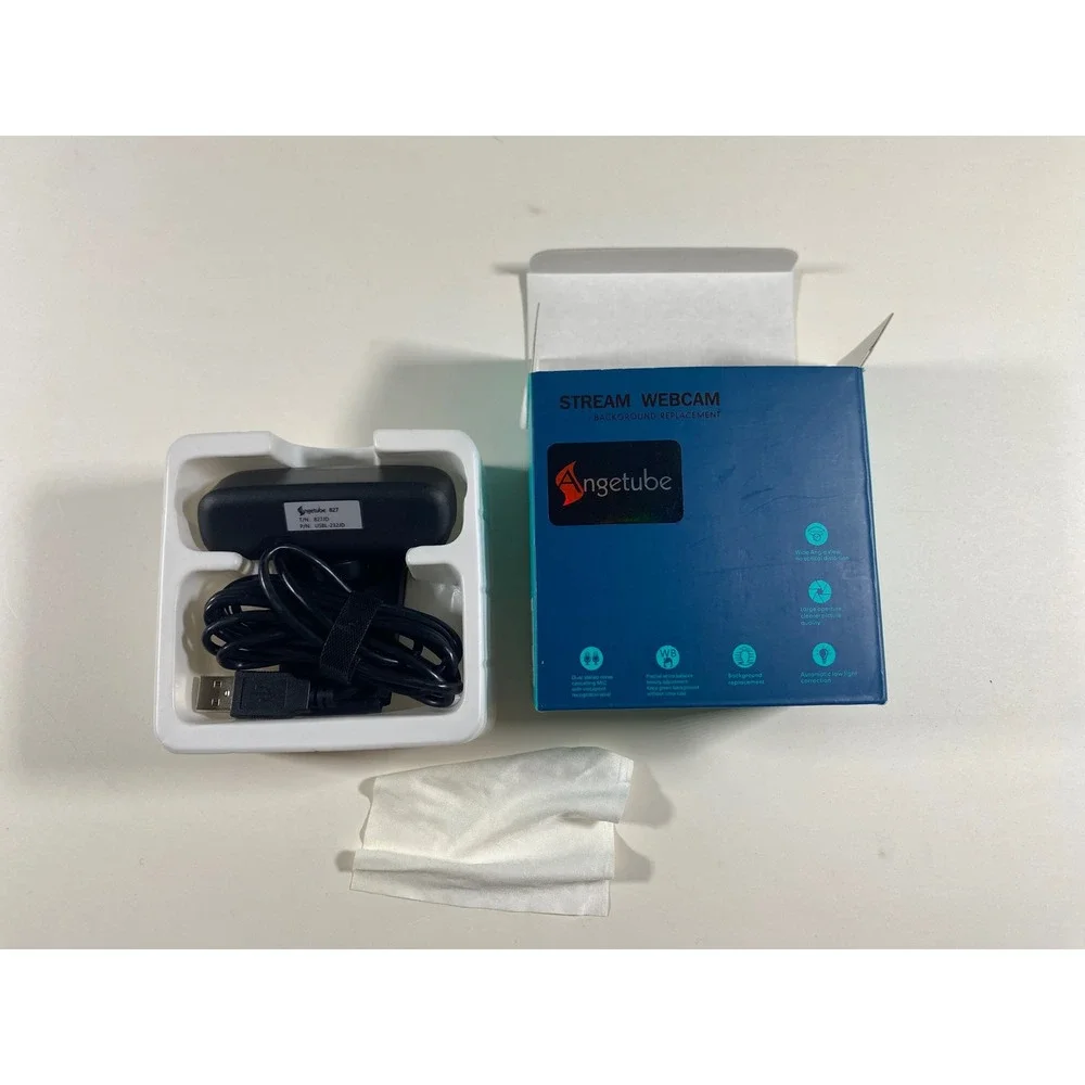 Angetube 827 Stream Webcam HD Background Replacement Dual Mic Black USB